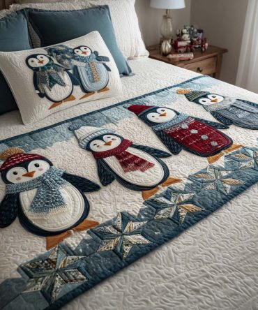 Winter Parade Quilted Bed Runner - Charming Seasonal Bedding Accent With Stitched Detail, Reversible Design For Queen & King Beds, Easy-Care
