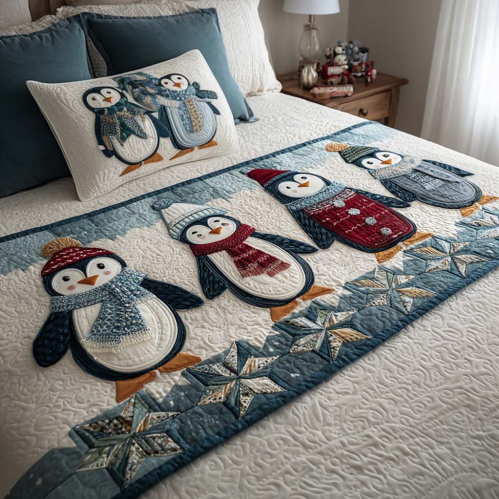 Winter Parade Quilted Bed Runner - Charming Seasonal Bedding Accent With Stitched Detail, Reversible Design For Queen & King Beds, Easy-Care