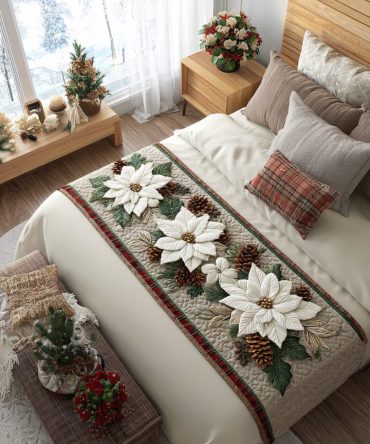 Winter Radiance Quilted Bed Runner — Sparkling Snowflake Motif, Luxe Cotton-Blend Accent, Reversible & Machine-Washable