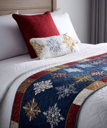 Winter Star Magic Quilted Bed Runner — Sparkling Night Sky Bedding Accent For Holiday & Elegant Seasonal Bedroom Styling