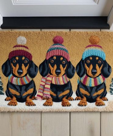 Winter Trio Holiday Welcome Mat — Cozy Holiday Doormat Featuring Seasonal Icons, Durable Weather-Resistant Front Door Rug With Non-Slip Backing