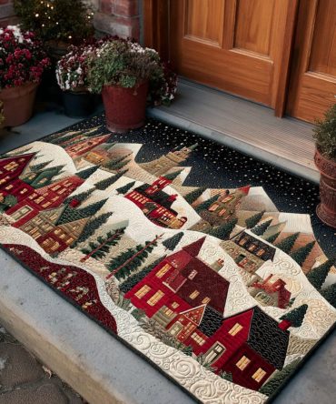 Winter Village Glow Holiday Doormat — Festive Snowy Welcome Mat, Weather-Resistant Non-Slip Outdoor Rug For Christmas Porch Decor