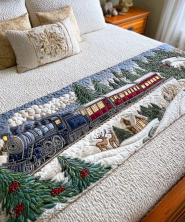 Winterlight Quilted Bed Runner — Luxury Festive Bed Scarf For Winter Bedroom Décor, Reversible Holiday Quilt Accent