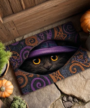 Witch Cat Night Doormat — Spooky & Stylish Halloween Welcome Mat, Outdoor/Indoor Non-Slip Absorbent Rug For Haunted Entryways