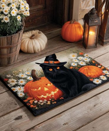 Witch Cat Halloween Doormat — Spooky Yet Stylish Outdoor Coir Entrance Mat, Weatherproof Non-Slip Rug For Porch, Trick-Or-Treat Ready