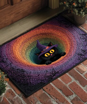 Witching Black Cat Halloween Mat — Spooky Cat Doormat For Porch, Durable Non-Slip Welcome Rug For Seasonal & Everyday Use