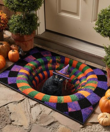 Witchy Peek Outdoor Coir Welcome Mat — Weatherproof Durable Natural Coir Entrance Rug With Non-Slip Backing, Festive Halloween Porch Accent