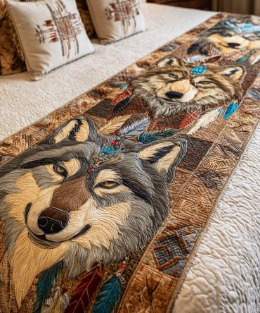 Wolf Moon Quilted Bed Runner — Mystic Nature Motif For Dramatic Bedroom Accents, Soft Layering Piece, Easy Care