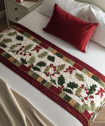 Wonder Glow Quilted Bed Runner - Luminous Holiday Bedding Accent, Soft Quilted Foot Throw For Cozy Christmas Vibes, Luxury Bedroom Decor