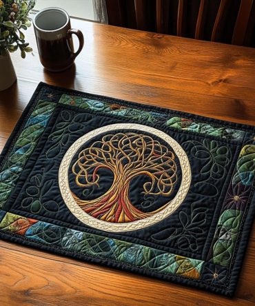 Woodland Elegance Quilted Placemat — Elegant Forest-Inspired Table Mat with Padded Cotton Blend, Stain-Resistant Finish, Machine-Washable & Refined Cabin Style