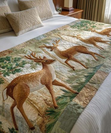 Woodland Grace Quilted Bed Runner — Serene Forest Motif For Cozy Bedrooms, Nature-Inspired Seasonal Accent