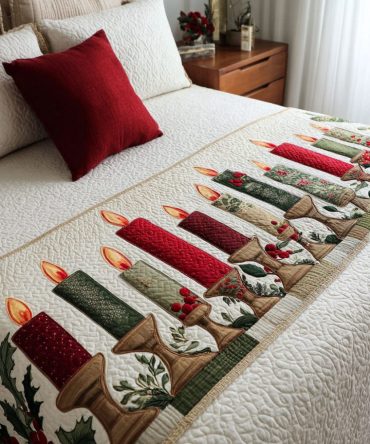 Yuletide Glow Quilted Bed Scarf — Warm Holiday Bed Runner With Festive Accents, Quilted Throw For Cozy Seasonal Bedroom Decor