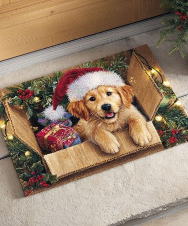 Christmas Puppy Welcome Mat — Cute Dog Holiday Doormat For Front Door, 18X30 Coir Rug, Outdoor/Indoor, Non-Slip Backing, Gift-Ready Packaging