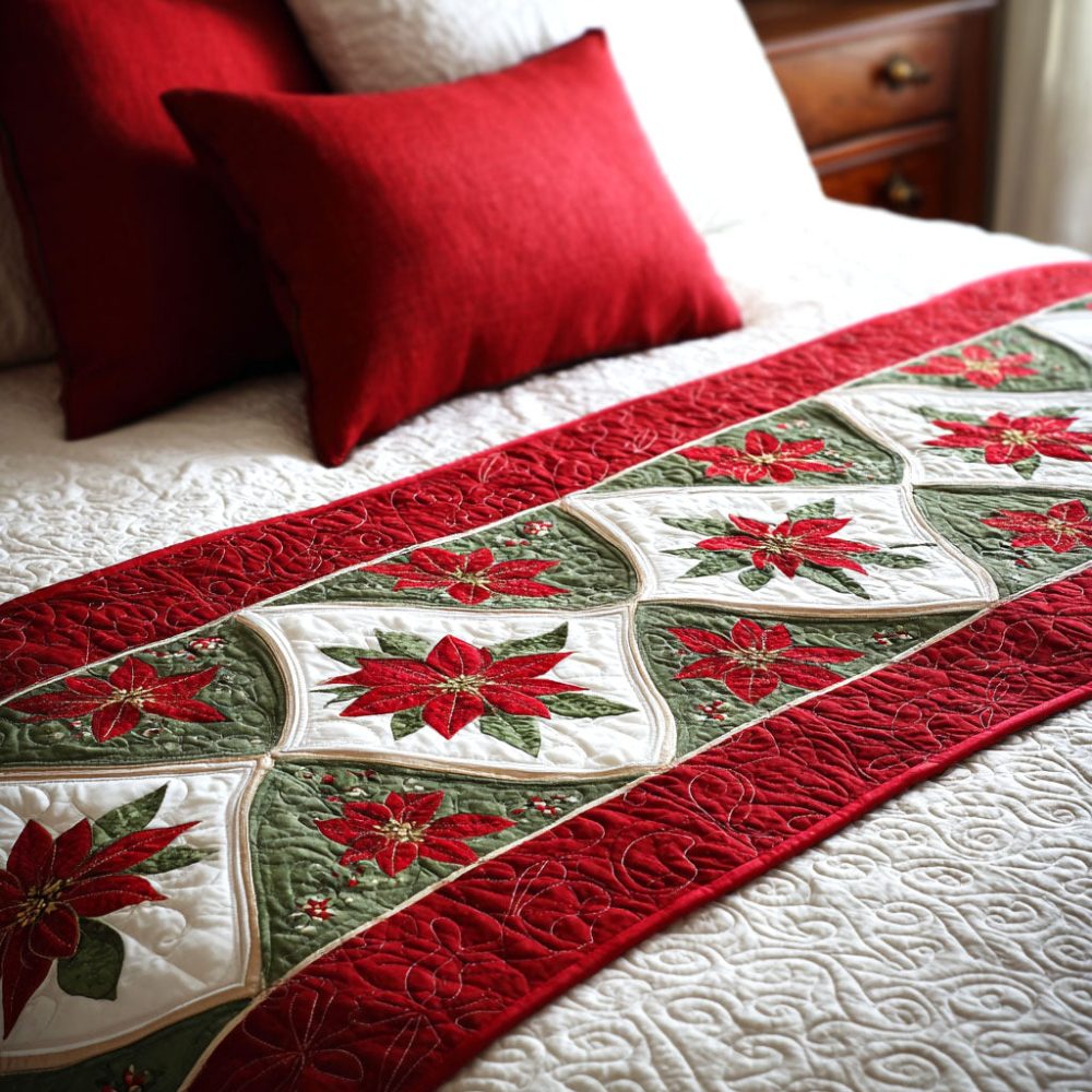 Yuletide Star Quilted Bed Runner — Starlit Christmas Bed Scarf For Festive Bedroom Styling, Quilted Accent, Durable & Machine-Washable