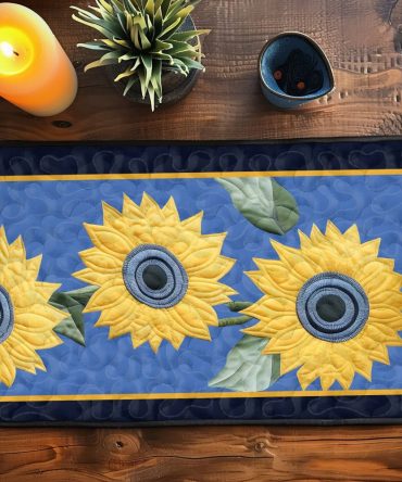 Sunflower Garden Quilted Placemat — Rustic Farmhouse Floral Table Mat, 12X18 Cotton Quilted Protection For Bright Seasonal Tables