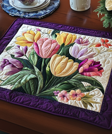 Bloom Haven Quilted Table Placemat - Soft Cotton Floral Mat with Layered Petal Design for Elegant Everyday Dining and Gift-Giving