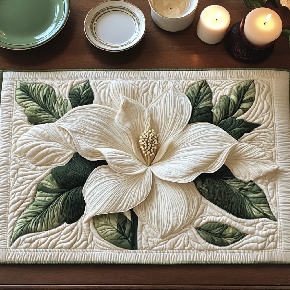 Bloom Grace Quilted Dining Placemat — Soft Floral Elegance, Durable Cotton-Blend, Hand-Quilted Texture & Machine Washable For Stylish Tablescapes