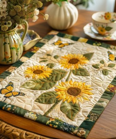 Light & Bright Sunflower Quilted Placemat — Sunny Garden Patchwork Table Mats For Spring/Summer Dining And Patio Entertaining
