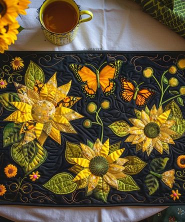 Butterflies & Sunflowers Quilted Placemat — Bright Floral Table Mat With Butterflies, Lightweight, Reversible & Garden-Ready