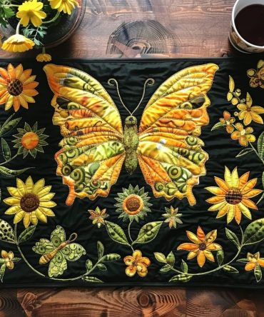 Sunflower & Butterfly Bliss Quilted Placemat — 12x18 Sunny Floral Table Mat, Bright Cotton-Blend, Machine-Washable, Summer Decor