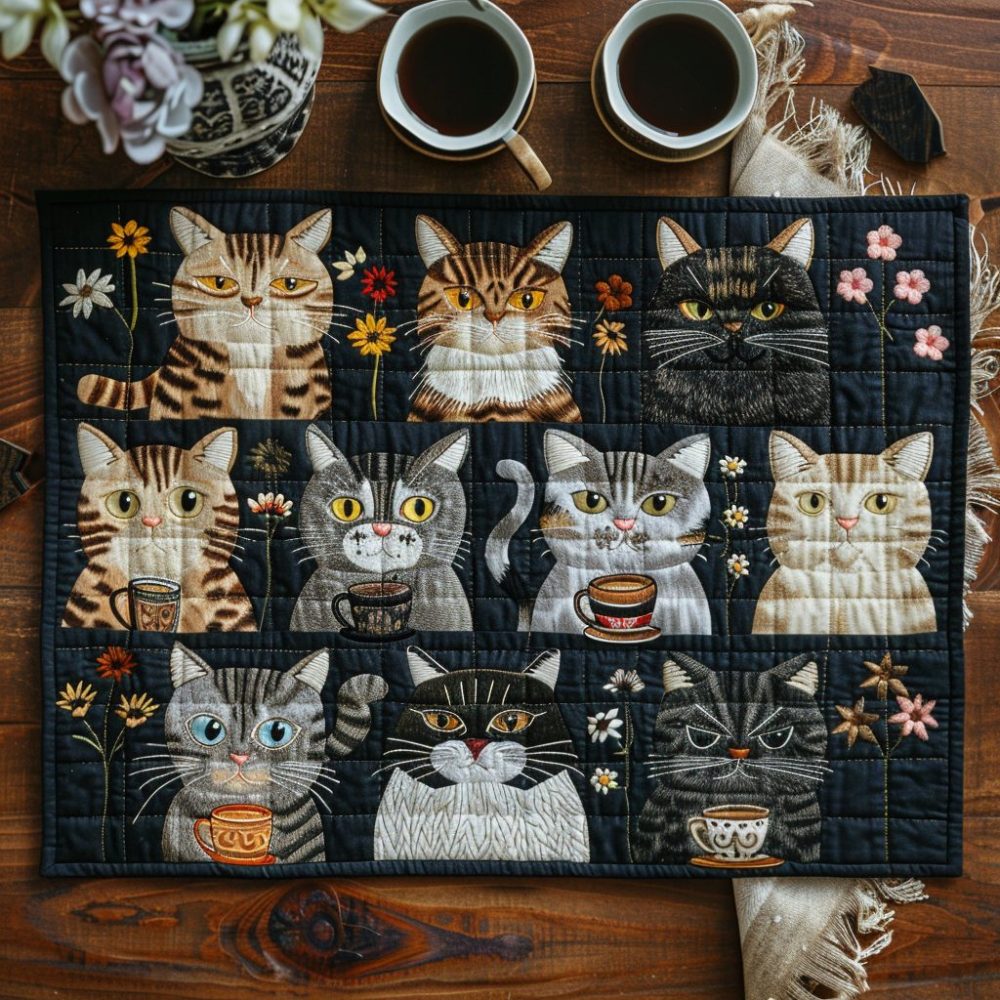 Cats Galore Quilted Placemat — Charming Cat Pattern Table Mat, 12X18 Cotton Quilted Accent For Cat Lovers & Cozy Home Dining