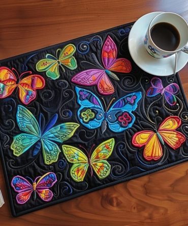 Colorful Butterflies Quilted Placemat — Vibrant Butterfly Table Mat, Padded Dining Protector, Machine-Washable Accent For Bright Dining Rooms
