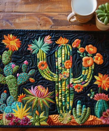 Cacti Cozy Quilted Dinner Placemat — Southwestern Succulent Table Accent, Durable Quilting, Machine-Washable & Trendy Boho Vibe