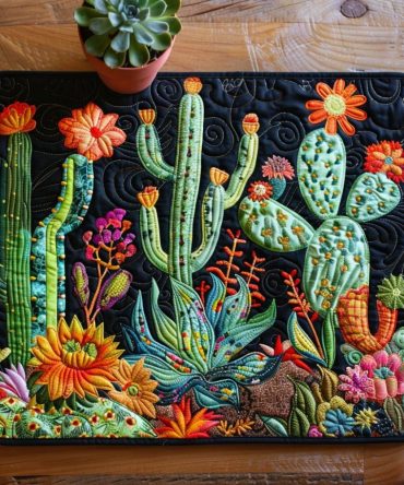 Desert Daze Southwestern Quilted Placemat - Cactus & Sand Tone Boho Table Mat, Durable Kitchen Placemat, Easy Care