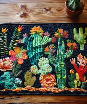 Prickly Perch Quilted Table Placemat — Modern Cactus Quilted Cotton Placemat for Home Dining, Durable & Machine-Friendly