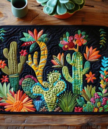 Cactus Cloud Quilted Place Mat — Dreamy Desert Motif, Soft Cotton Cushioning, Non-Slip Back, Durable Everyday Table Mat
