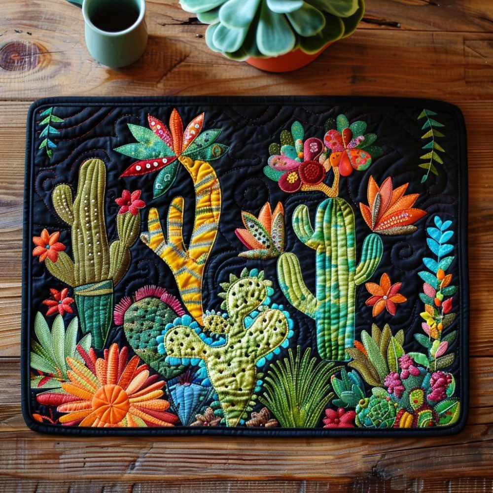 Cactus Cloud Quilted Place Mat — Dreamy Desert Motif, Soft Cotton Cushioning, Non-Slip Back, Durable Everyday Table Mat