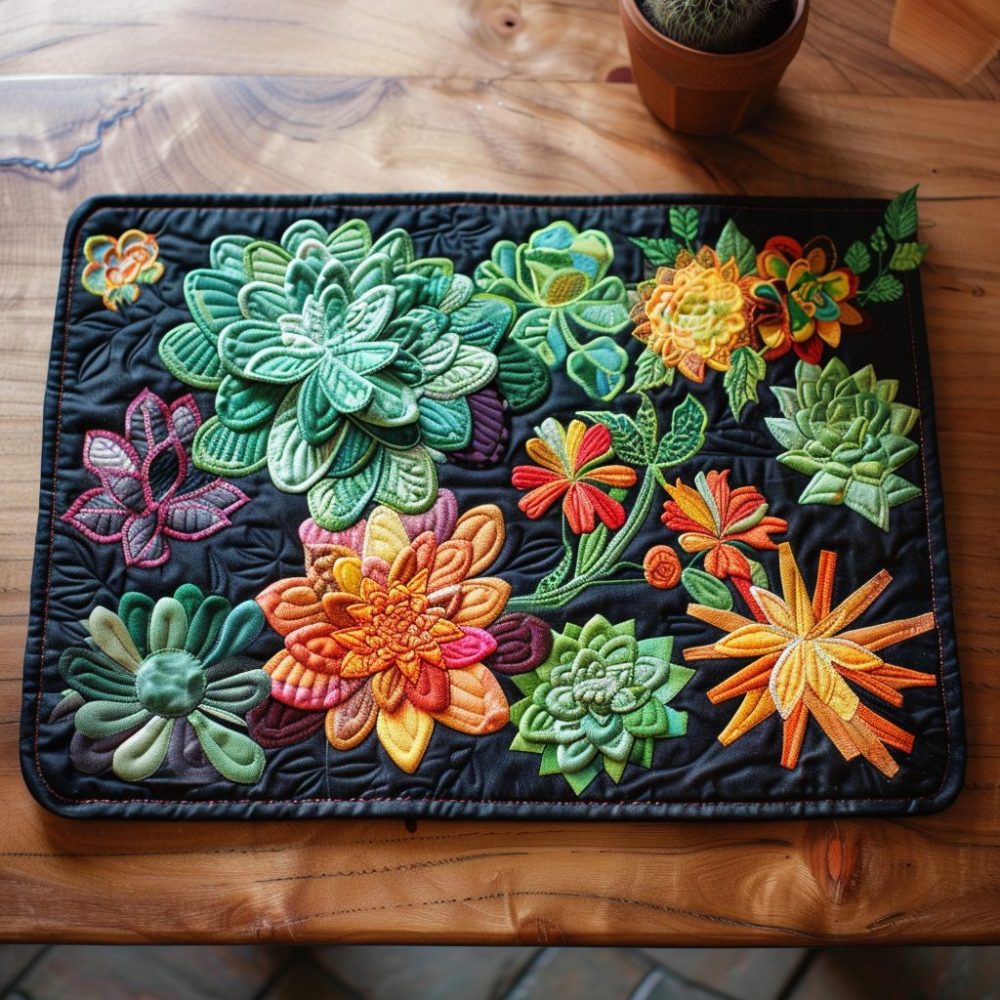 Oasis Rest Quilted Table Placemat — Serene Oasis-Inspired Cotton Placemat for Dining, Cushioned, Machine Washable, Stylish