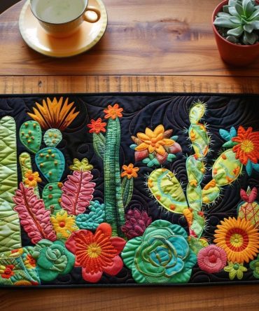 Cactus Cushion Quilted Placemat — Trendy Succulent & Southwest Table Mat, Modern Desert-Inspired Design, Durable Quilting, Machine-Washable, Boho Chic Accent