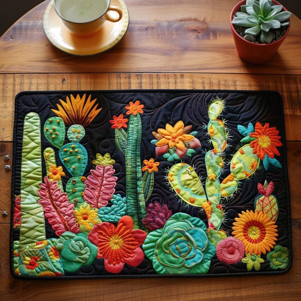Cactus Cushion Quilted Placemat — Trendy Succulent & Southwest Table Mat, Modern Desert-Inspired Design, Durable Quilting, Machine-Washable, Boho Chic Accent