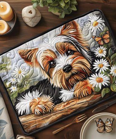 Paws & Tails Yorkie Quilted Placemat - Charming Dog Table Mat for Yorkshire Terrier Fans, Durable Cotton, Machine Washable, Rustic Decor