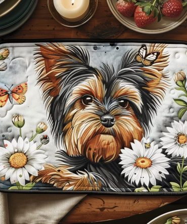 Yorkshire Paws Quilted Placemat — Cute Dog Paw Design, Durable Quilted Cotton Table Mat for Pet Lovers & Cozy Kitchens