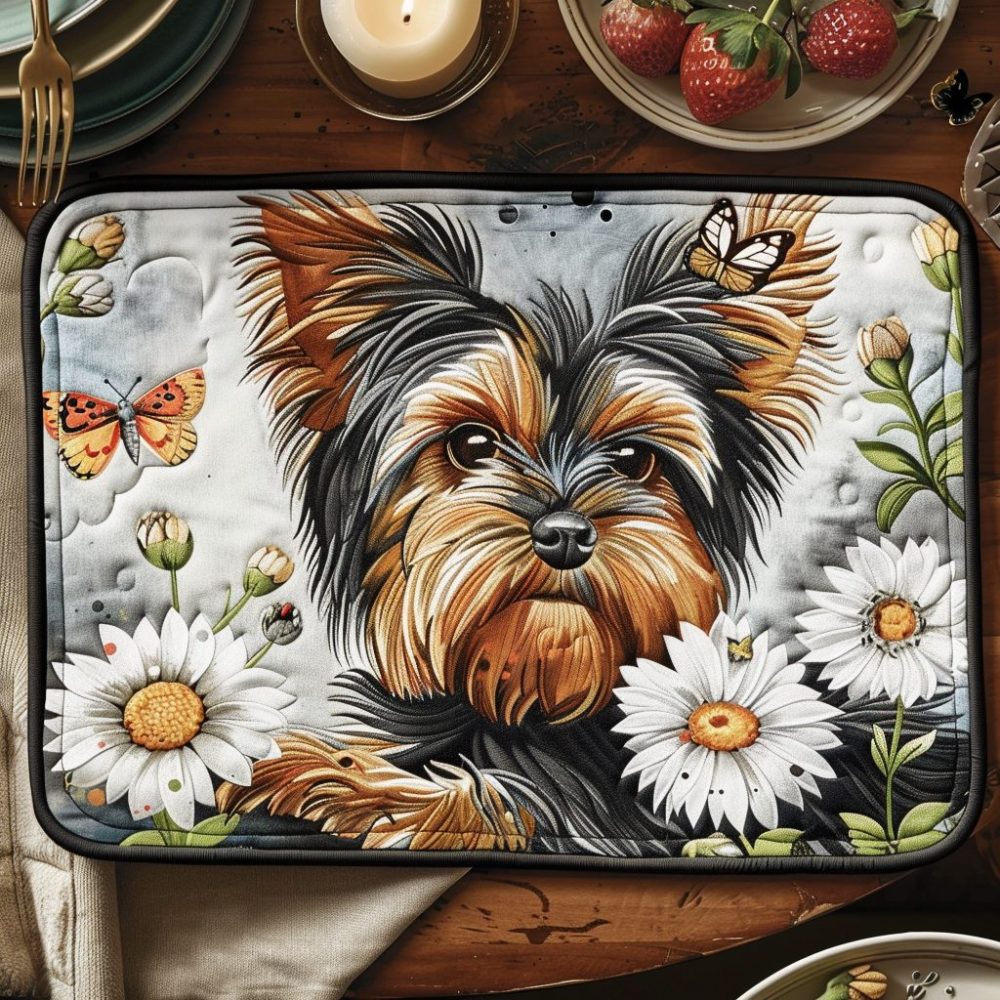 Yorkshire Paws Quilted Placemat — Cute Dog Paw Design, Durable Quilted Cotton Table Mat for Pet Lovers & Cozy Kitchens