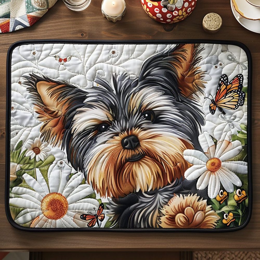 Pawfect Yorkie Quilted Placemat - Adorable Yorkshire Terrier Table Mat, Pet-Friendly Cotton, Non-Slip, Easy Care, Ideal Housewarming Gift