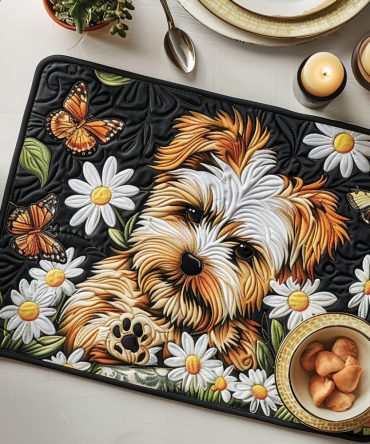 Cozy Yorkshire Quilted Placemat - Soft Puppy Table Mat for Everyday Use, Insulated Padding, Non-Slip, Machine Washable, Cute Gift