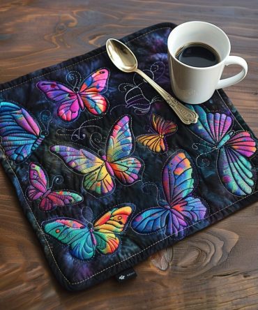 Vibrant Moonlit Butterfly Quilted Placemat — Colorful Table Mat, Holographic Style Accent, Durable & Easy-Care For Modern Homes