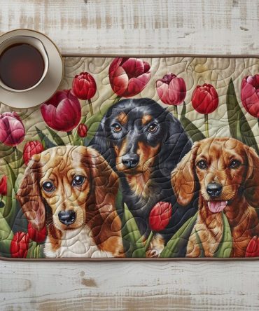 Regal Dachshunds Garden Quilted Placemat — 12x18 Charming Sausage Dog Design, Durable Cotton-Blend, Perfect Gift for Dog Lovers