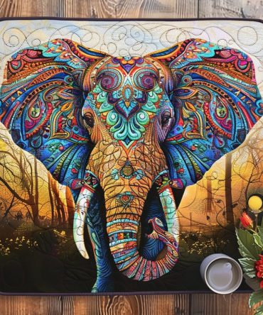 Bright Elephant Adventure Quilted Placemat — Colorful Kids & Family Table Mat, Durable Quilted Fabric for Playful Dining and Easy Cleaning