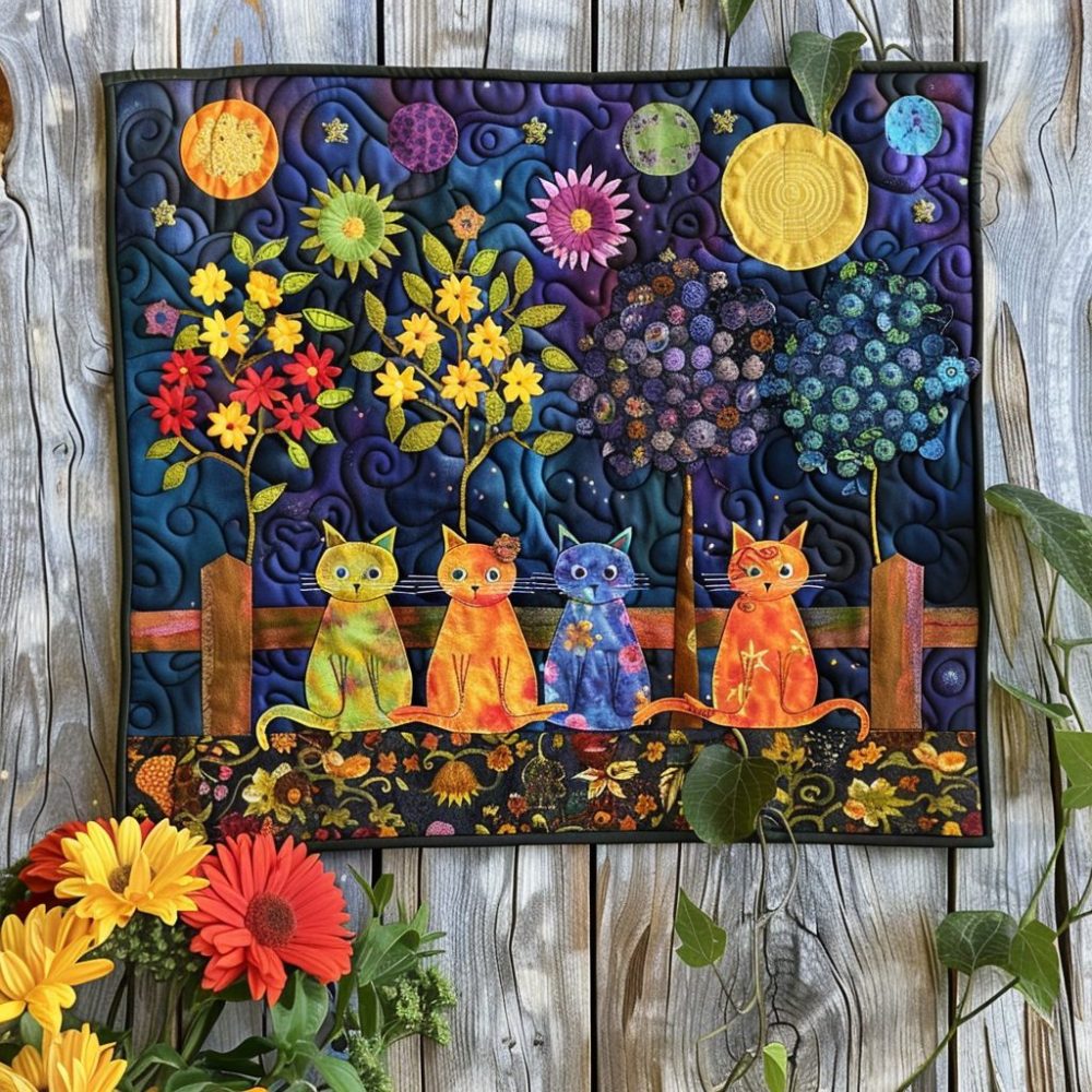 Colorful Cat Quilted Placemat — Meow Magic Table Mat, Cute Cat Art, Soft Padding, Machine Washable, Perfect Gift for Cat Lovers