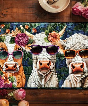 Playful Cow Quilted Placemat — Trendy Hipster Bovine Table Mat for Rustic & Modern Kitchens, Quilted Dining Protection, Easy Care Accent