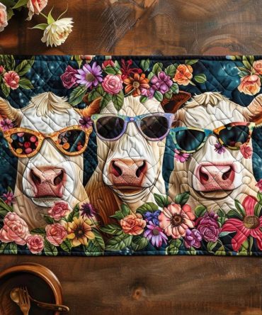 Dapper Dairy Quilted Placemat — Whimsical Farmhouse Cow 12x18 Table Mat, Durable Cotton-Blend, Perfect Kitchen & Farmhouse Decor