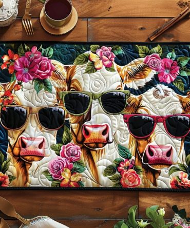 Cool Cow Crew Quilted Placemat — Whimsical Cow Print Table Mat, 12X18 Cotton Quilted Accent For Farmhouse Kitchens & Family Meals