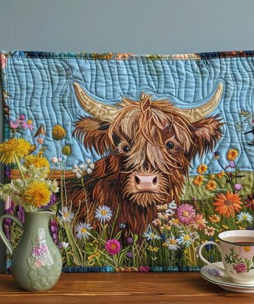 Adorable Meadow Highland Calf Quilted Placemats — Durable Machine-Washable Table Mats for Rustic Farmhouse Dining & Gift
