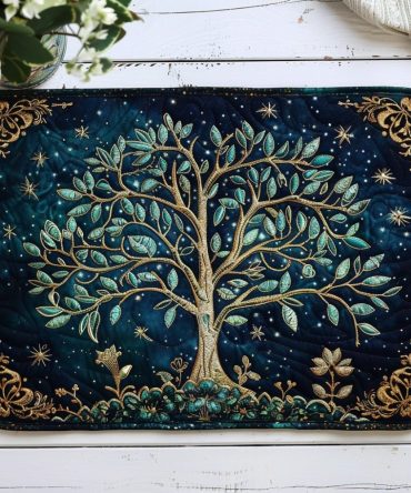 Irish Grove Quilted Placemat — Celtic Tree of Life Table Mat, Reversible, Padded & Machine-Washable for Classic Home Styling