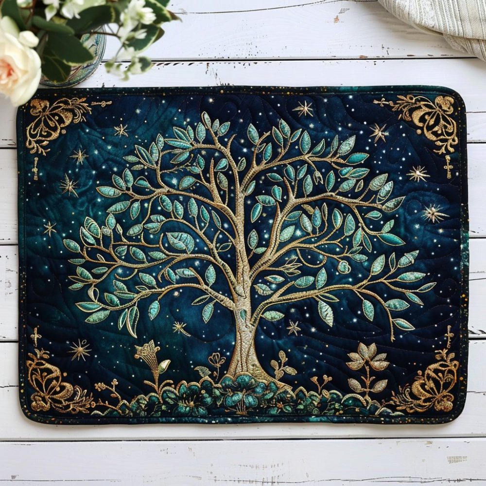 Irish Grove Quilted Placemat — Celtic Tree of Life Table Mat, Reversible, Padded & Machine-Washable for Classic Home Styling