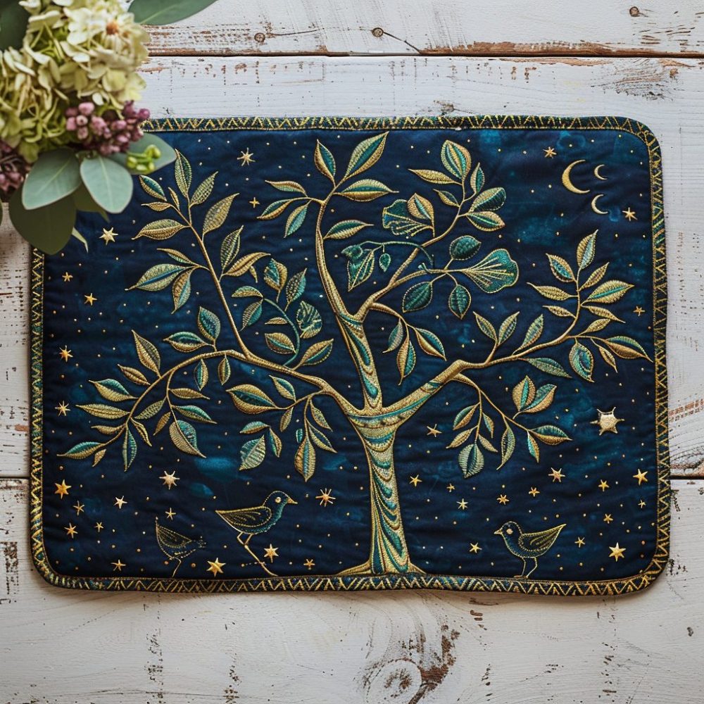 Premium Celtic Tree Quilted Placemat — 12x18 Handmade-Look Cotton Blend, Heat-Resistant & Machine-Washable Table Mat